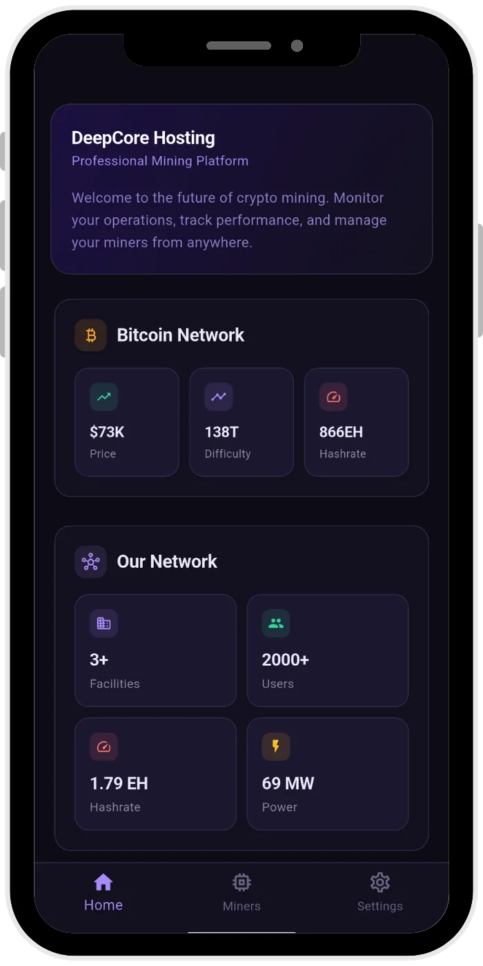 DeepCore Hosting App Preview